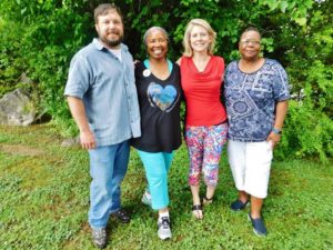 Pictured with friends are Jackie Hills and Tonya Martin at the 2018 Decoration Day service.